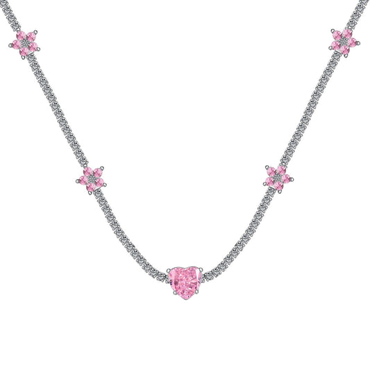 [ELAN LUXE]Dazzling Pink Heart Flower Necklace