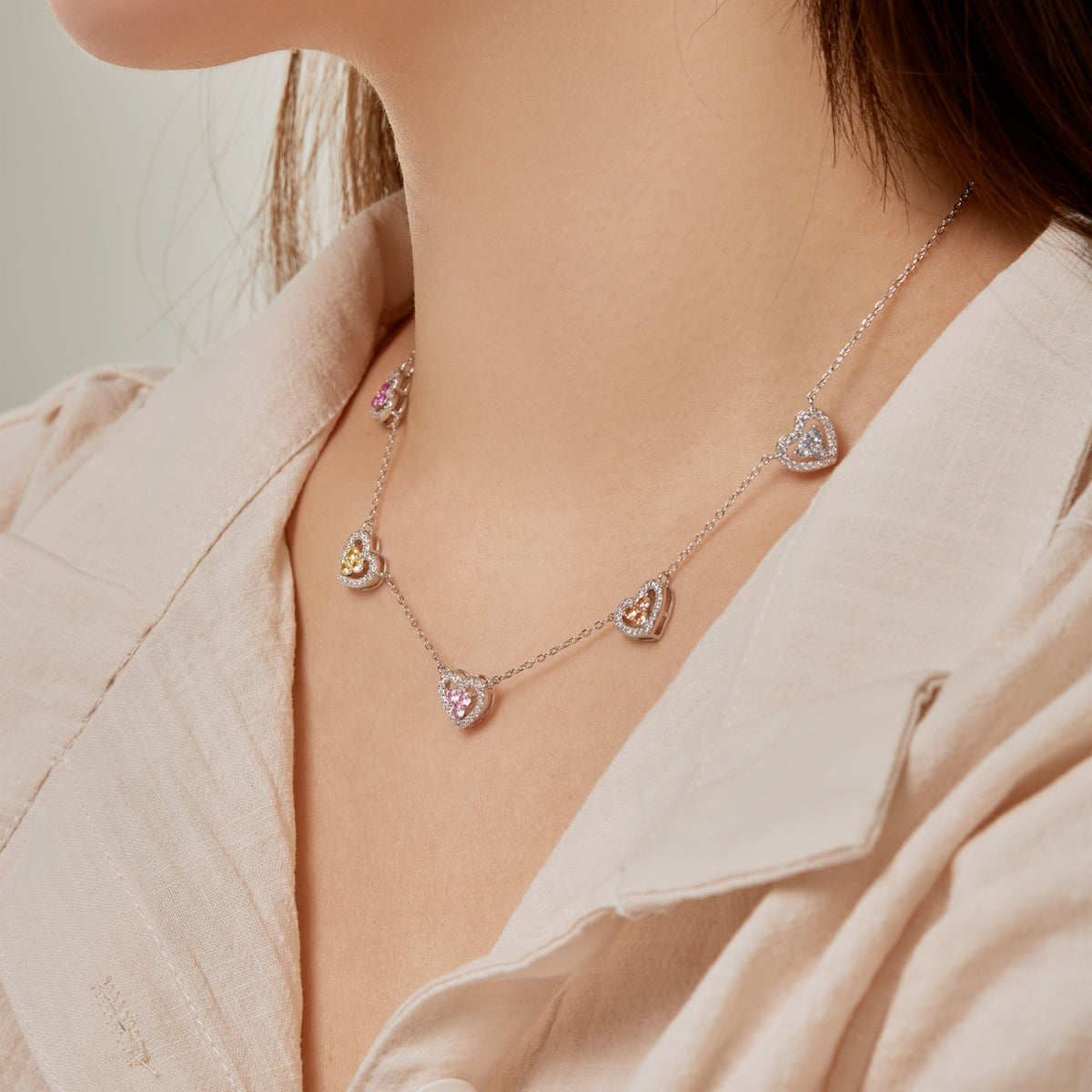 [ELAN LUXE]Sparkling Five Heart Necklace