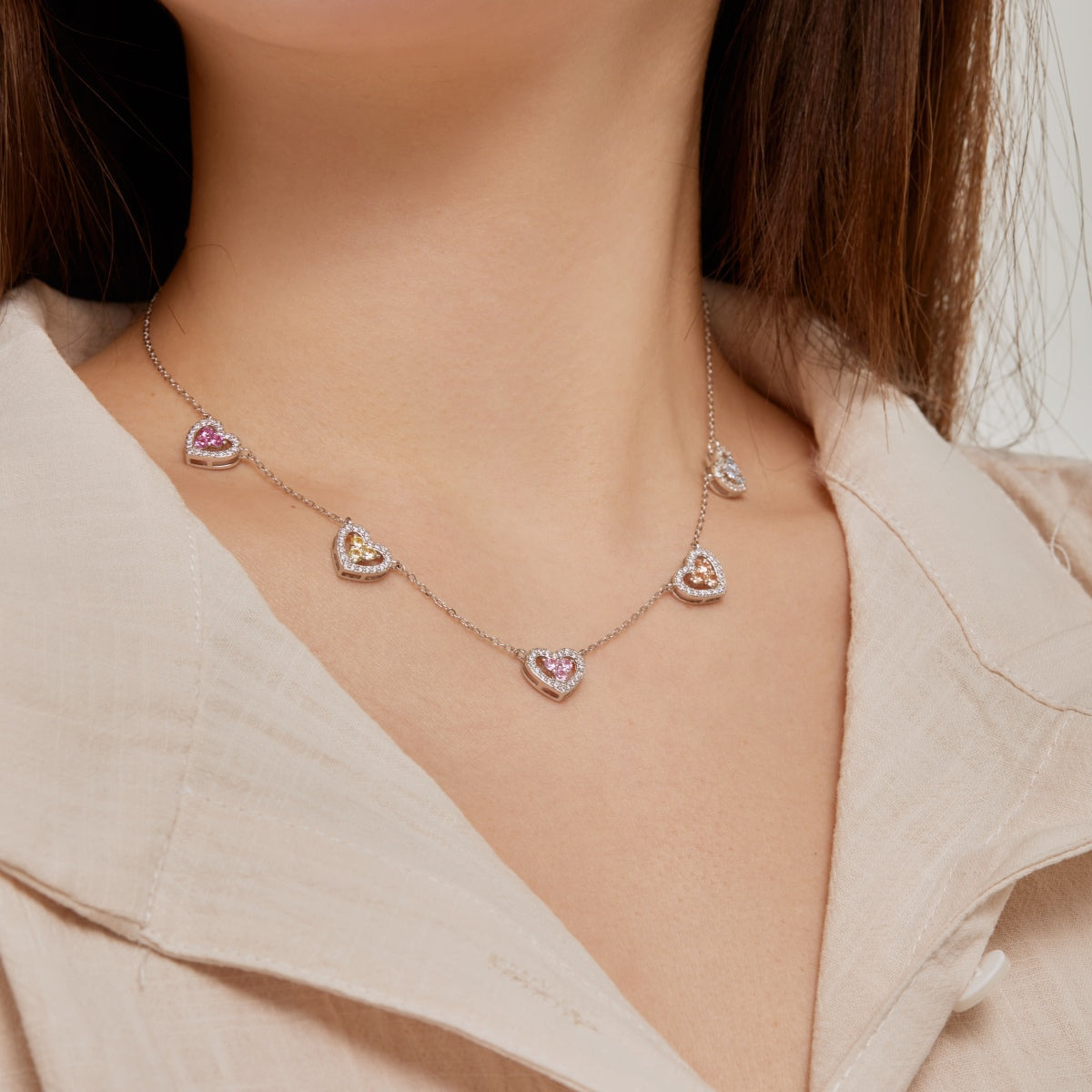 [ELAN LUXE]Sparkling Five Heart Necklace