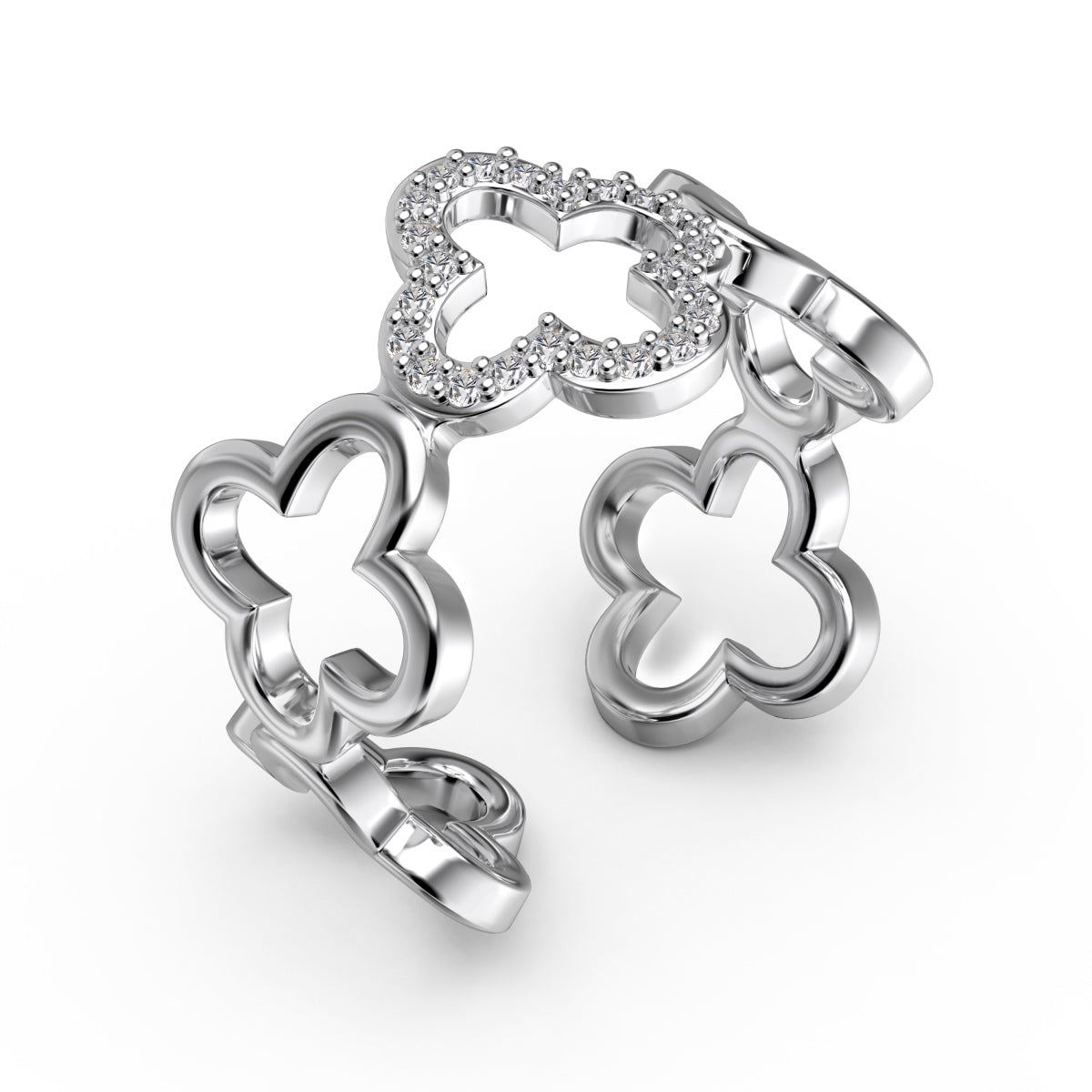 [ELAN LUXE]Hollow Design Four-Leaf Clover Flower Shape Ring