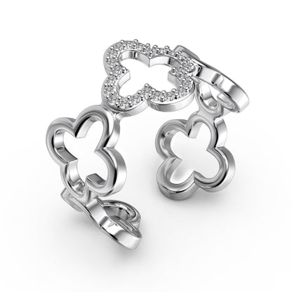 [ELAN LUXE]Hollow Design Four-Leaf Clover Flower Shape Ring