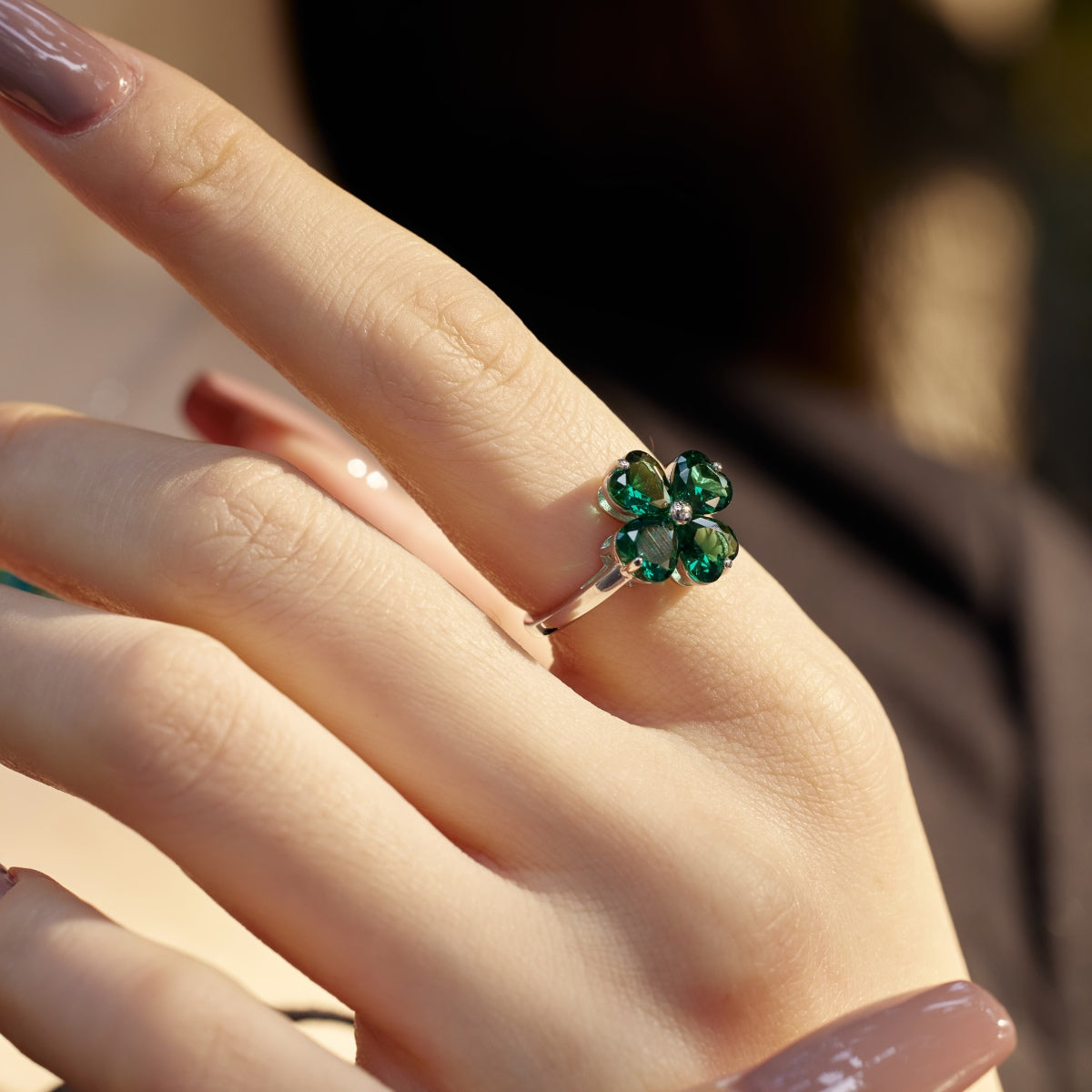 [ELAN LUXE]Heart-shaped Four-Leaf Clover Ball Ring