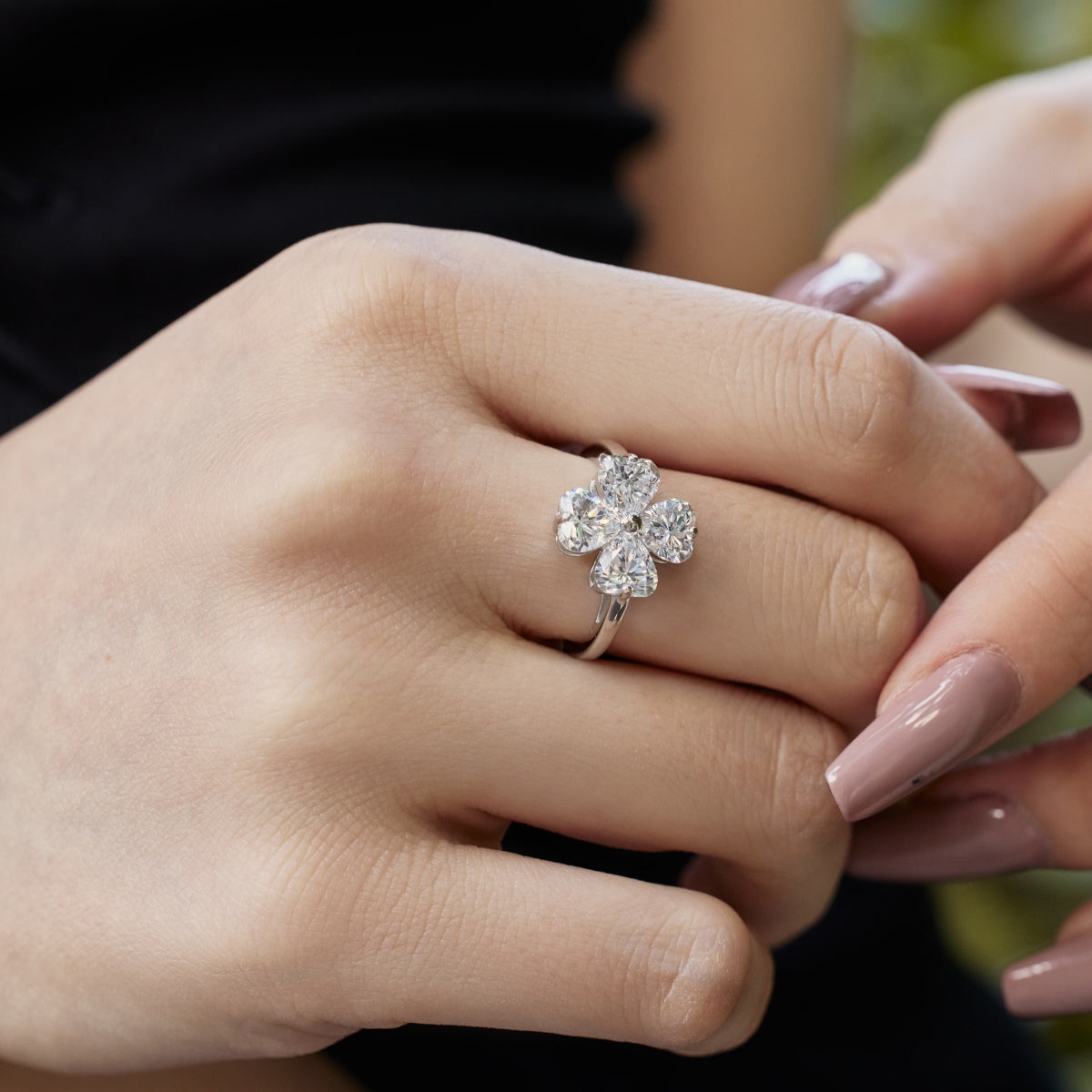 [ELAN LUXE]Heart-shaped Four-Leaf Clover Ball Ring