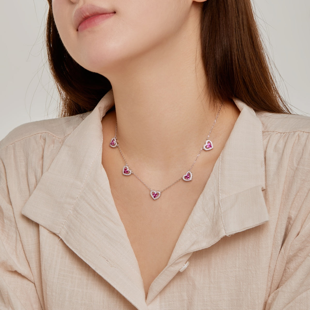 [ELAN LUXE]Sparkling Five Heart Necklace