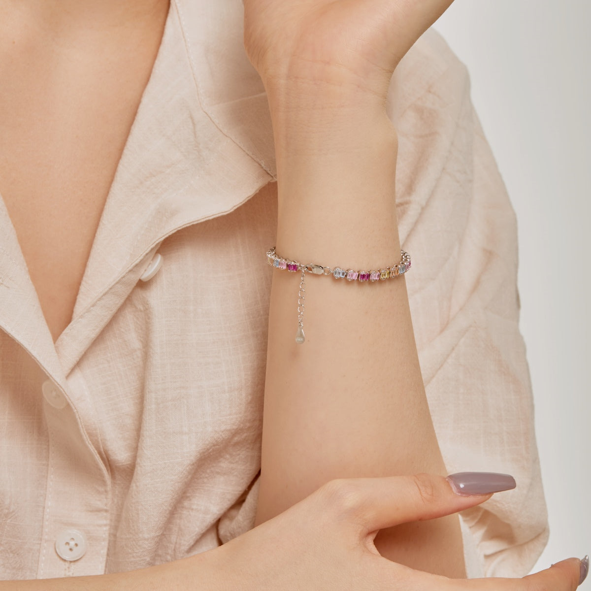 [ELAN LUXE]Delicate Colorful Emerald Cut Party Bracelet