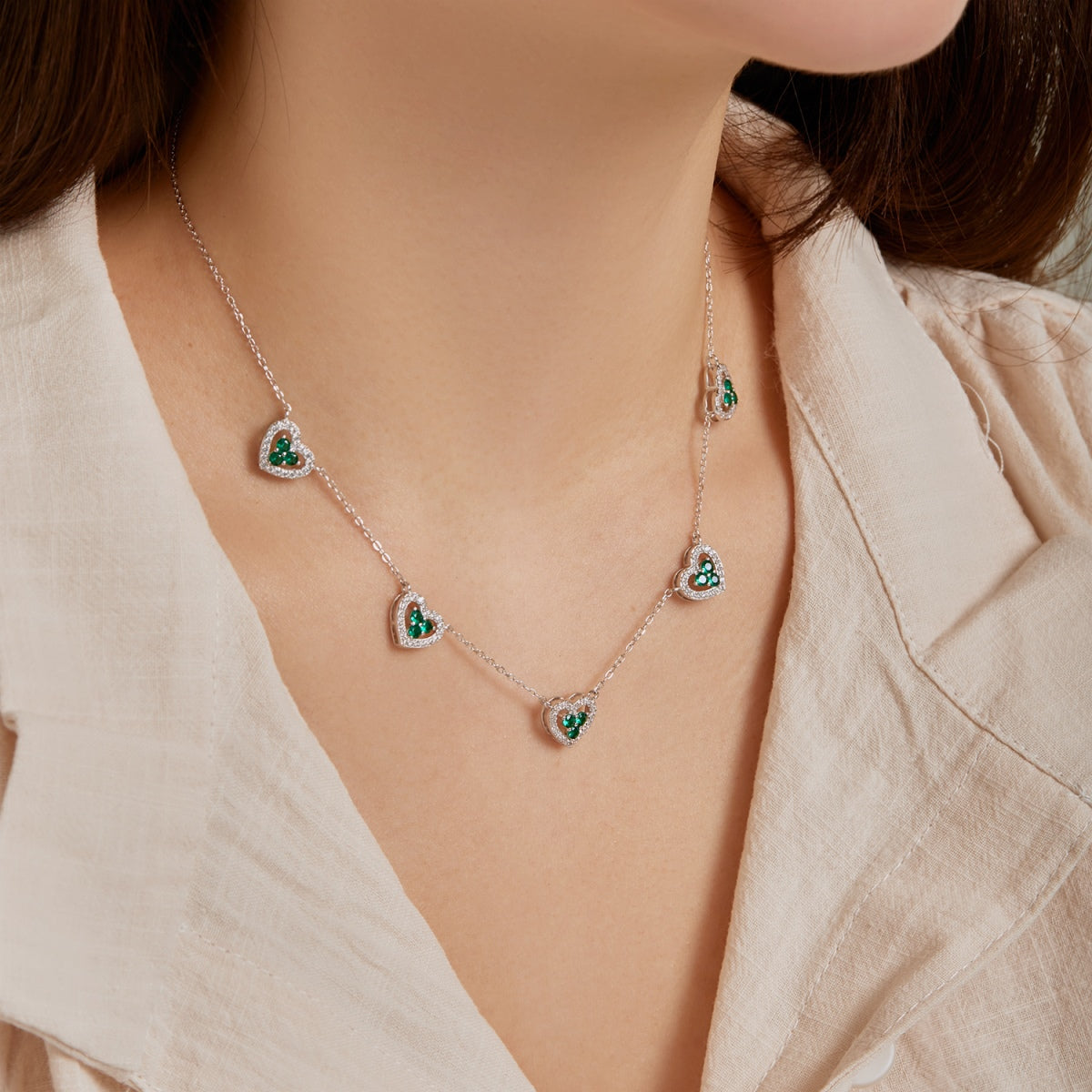 [ELAN LUXE]Sparkling Five Heart Necklace