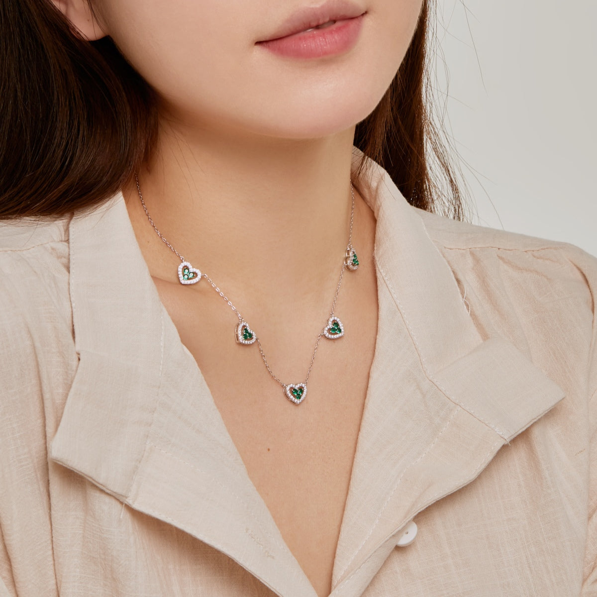 [ELAN LUXE]Sparkling Five Heart Necklace