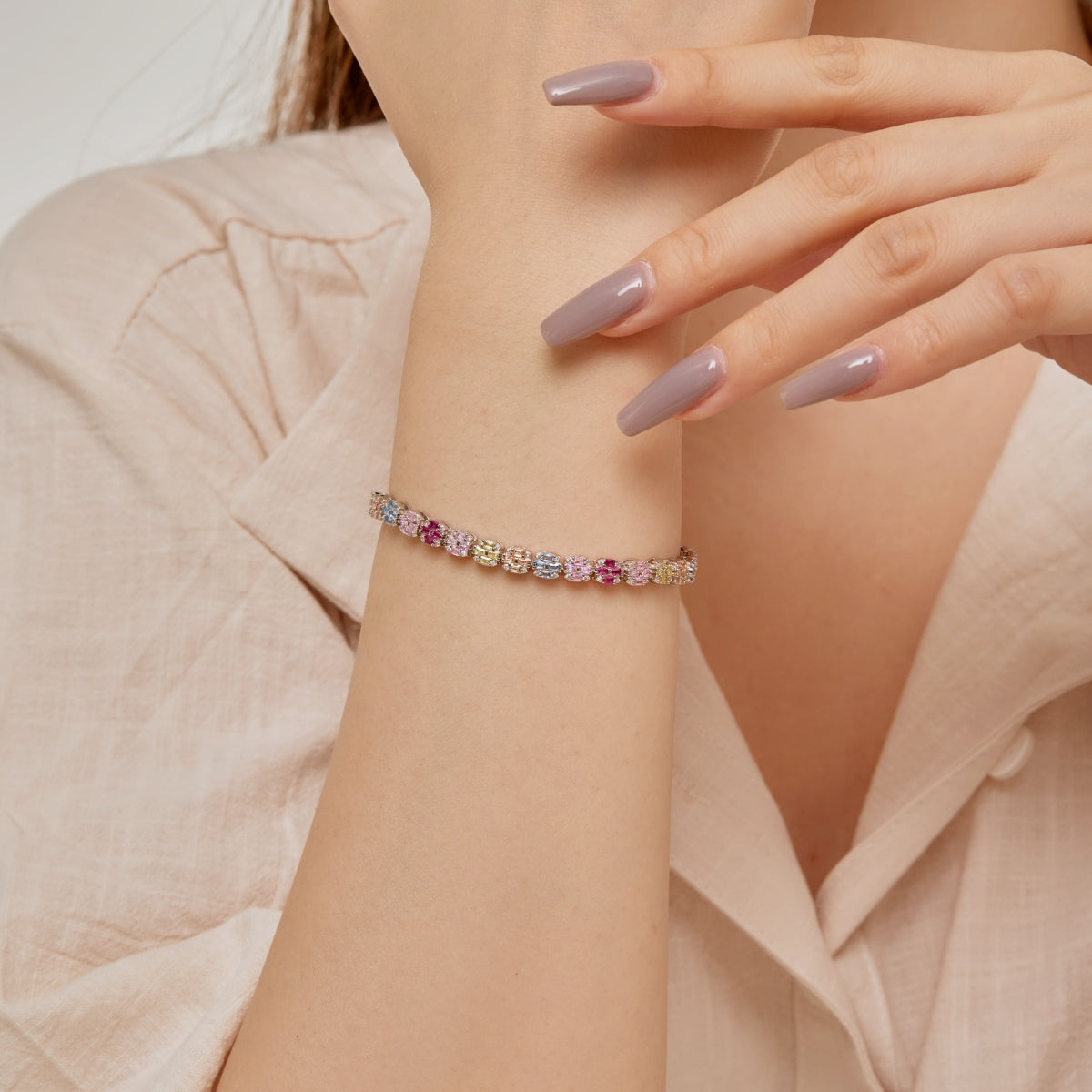 [ELAN LUXE]Delicate Colorful Emerald Cut Daily Bracelet