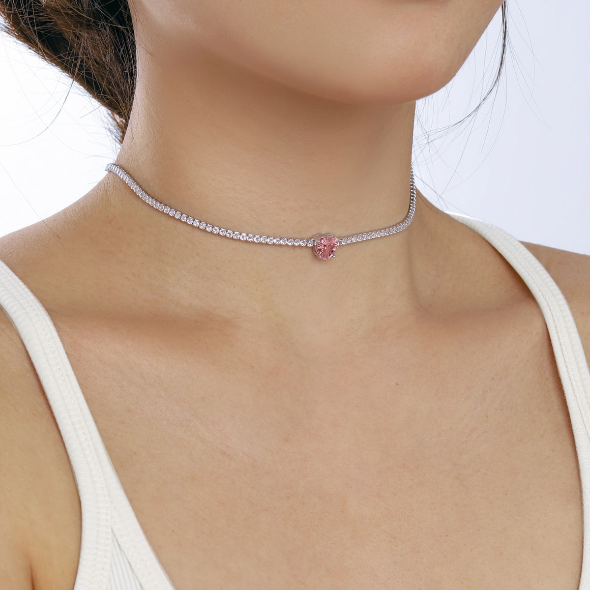 [ELAN LUXE]2.0 Carat Sparkling Tennis Heart Cut Necklace