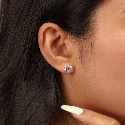 [ELAN LUXE]Stylish Shiny Round Center Stone Stud Earrings