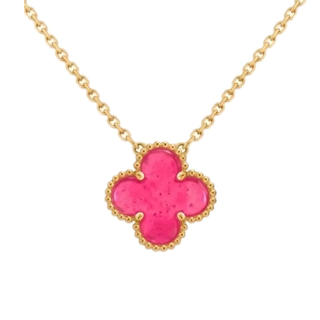 [ELAN LUXE] CLOVER 1 MOTIFS PINK ENAMEL NECKLACE