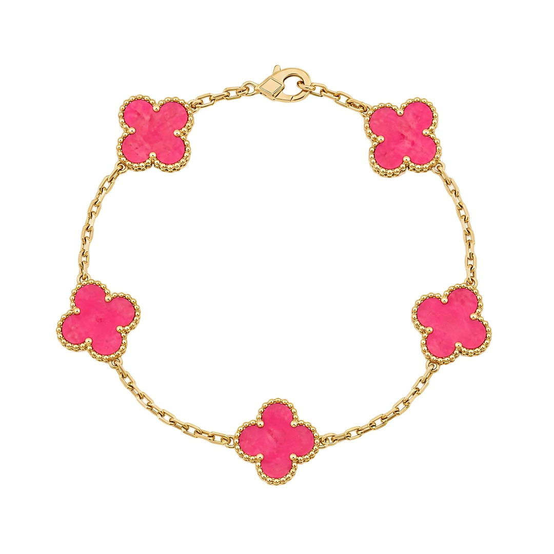 [ELAN LUXE]CLOVER 5 MOTIFS PINK ENAMEL BRACELET