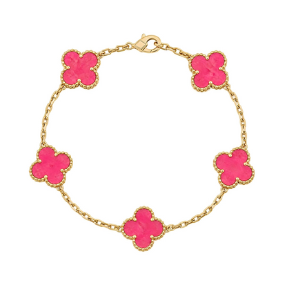 [ELAN LUXE]CLOVER 5 MOTIFS PINK ENAMEL BRACELET
