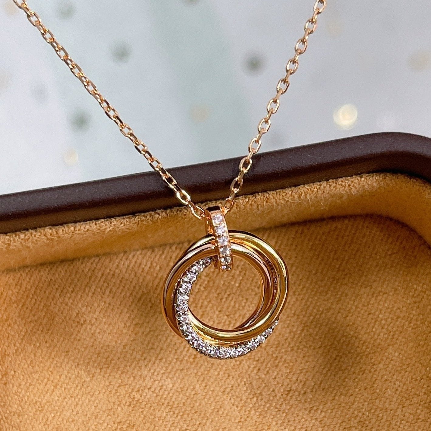 [ELAN LUXE]TRINITY NECKLACE SILVER GOLD PINK GOLD DIAMONDS