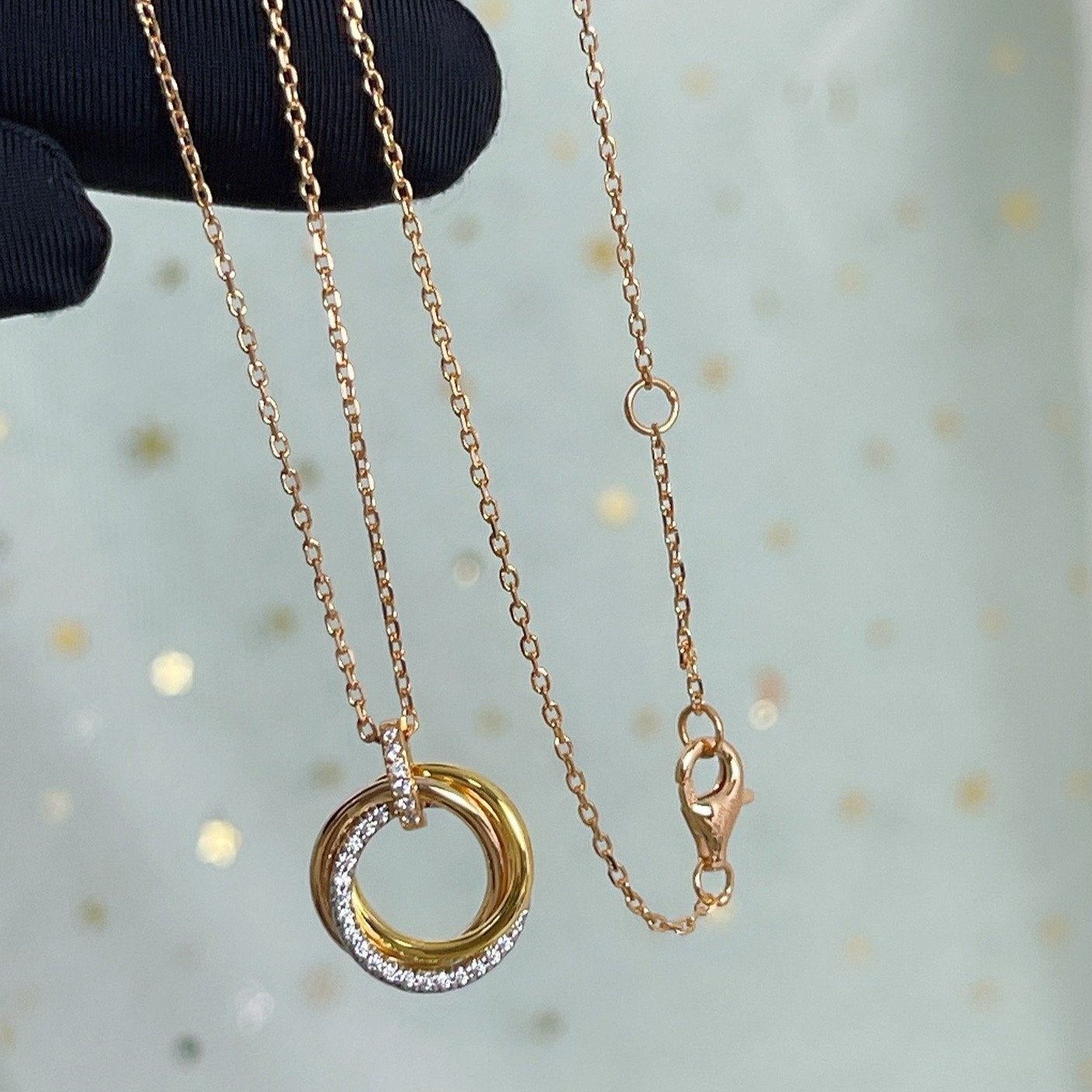 [ELAN LUXE]TRINITY NECKLACE SILVER GOLD PINK GOLD DIAMONDS