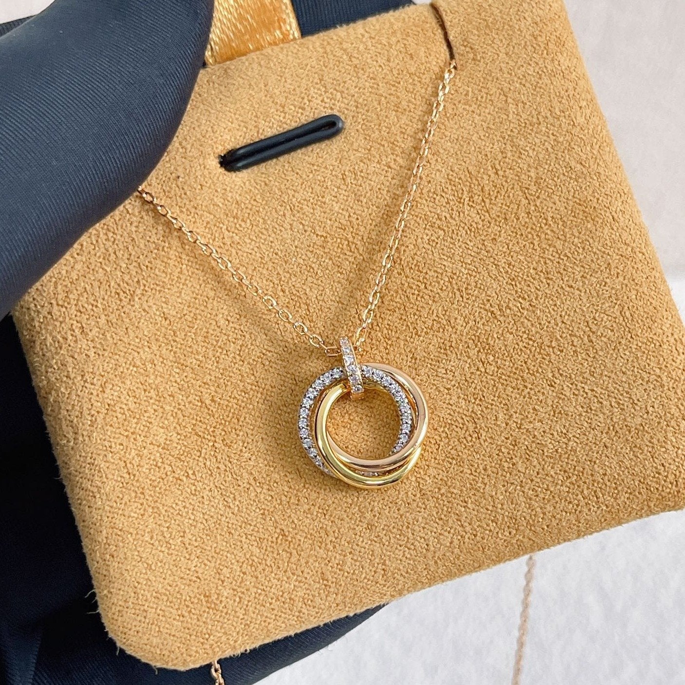 [ELAN LUXE]TRINITY NECKLACE SILVER GOLD PINK GOLD DIAMONDS