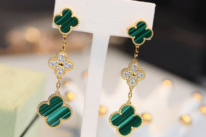 [ELAN LUXE]CLOVER EARRINGS GOLD MALACHITE DIAMOND 3 MOTIF