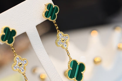 [ELAN LUXE]CLOVER EARRINGS GOLD MALACHITE DIAMOND 3 MOTIF