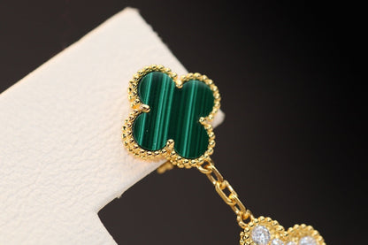 [ELAN LUXE]CLOVER EARRINGS GOLD MALACHITE DIAMOND 3 MOTIF