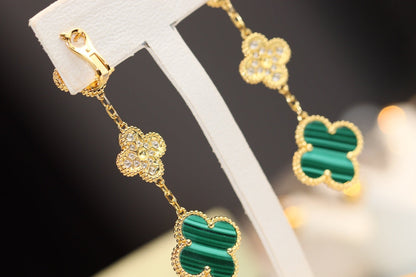 [ELAN LUXE]CLOVER EARRINGS GOLD MALACHITE DIAMOND 3 MOTIF