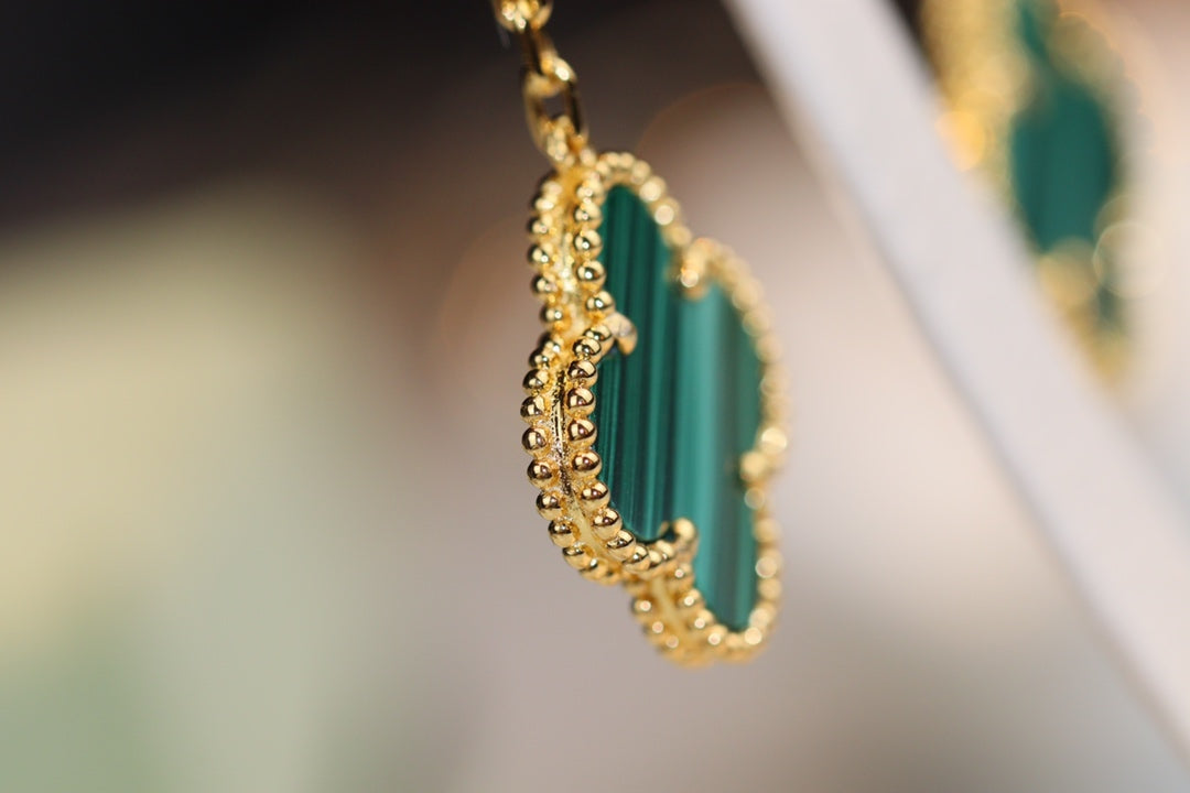 [ELAN LUXE]CLOVER EARRINGS GOLD MALACHITE DIAMOND 3 MOTIF