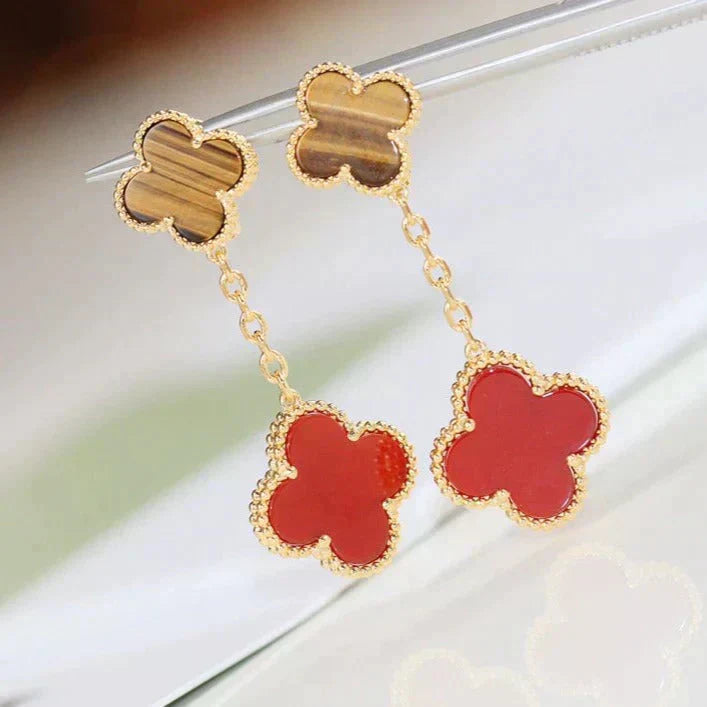 [ELAN LUXE]CLOVER  2 MOTIF  TIGER EYE CARNELIAN EARRINGS