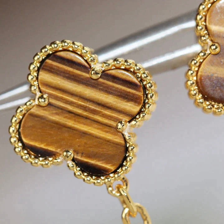 [ELAN LUXE]CLOVER  2 MOTIF  TIGER EYE CARNELIAN EARRINGS