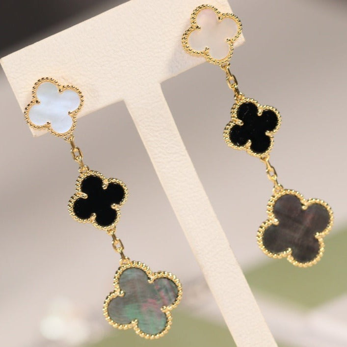 [ELAN LUXE]CLOVER EARRINGS GOLD ONYX MOP 3 MOTIF