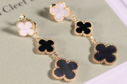 [ELAN LUXE]CLOVER EARRINGS GOLD ONYX MOP 3 MOTIF