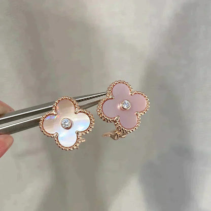 [ELAN LUXE]CLOVER MEDIUM 1 MOTIFS  PINK MOP DIAMOND EARRINGS