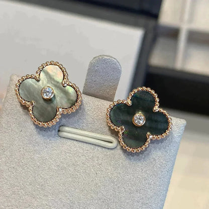 [ELAN LUXE]CLOVER MEDIUM 1 MOTIFS GRAY MOP  DIAMOND EARRINGS