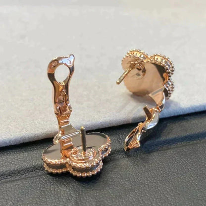 [ELAN LUXE]CLOVER MEDIUM 1 MOTIFS GRAY MOP  DIAMOND EARRINGS