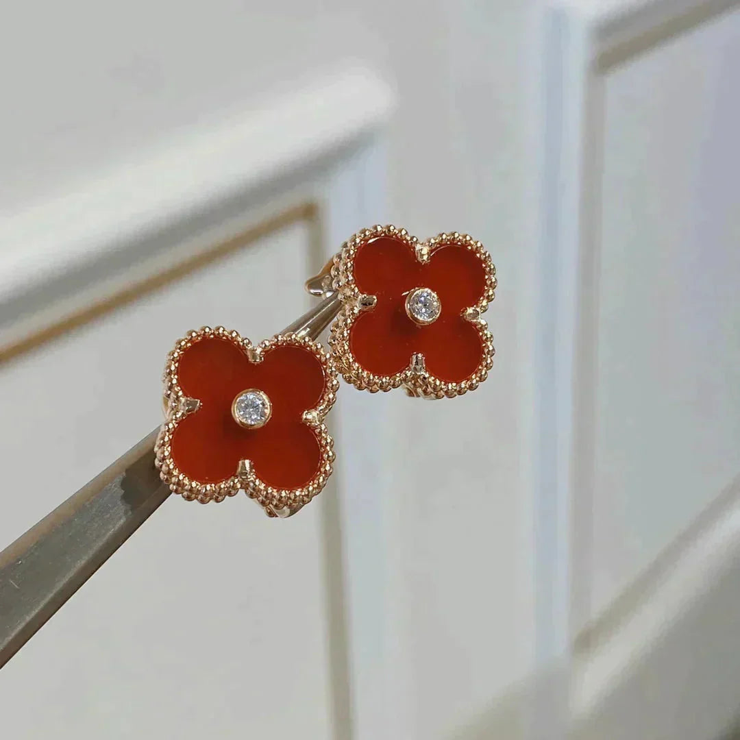 [ELAN LUXE]CLOVER MEDIUM 1 MOTIFS CARNELIAN  DIAMOND earrings