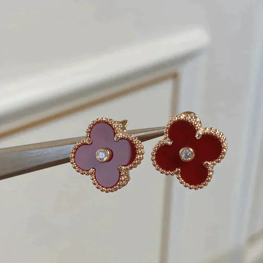 [ELAN LUXE]CLOVER MEDIUM 1 MOTIFS CARNELIAN  DIAMOND earrings