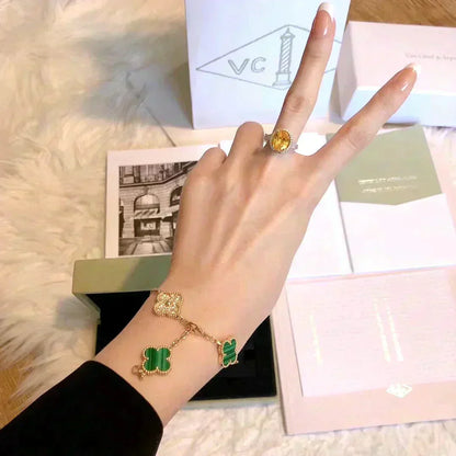 [ELAN LUXE]CLOVER  5 MOTIF MALACHITE DIAMOND BRACELET