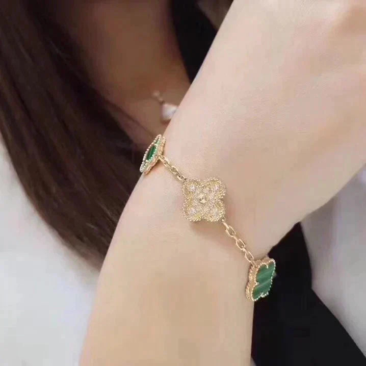 [ELAN LUXE]CLOVER  5 MOTIF MALACHITE DIAMOND BRACELET