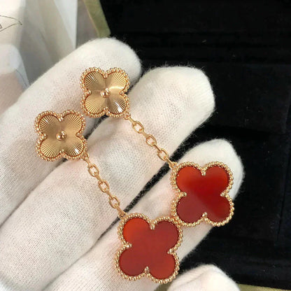 [ELAN LUXE]CLOVER 2 MOTIF  LASER CARNELIAN EARRINGS