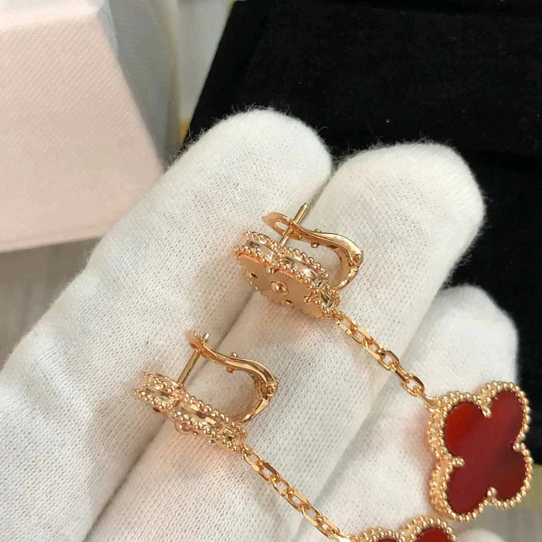[ELAN LUXE]CLOVER 2 MOTIF  LASER CARNELIAN EARRINGS