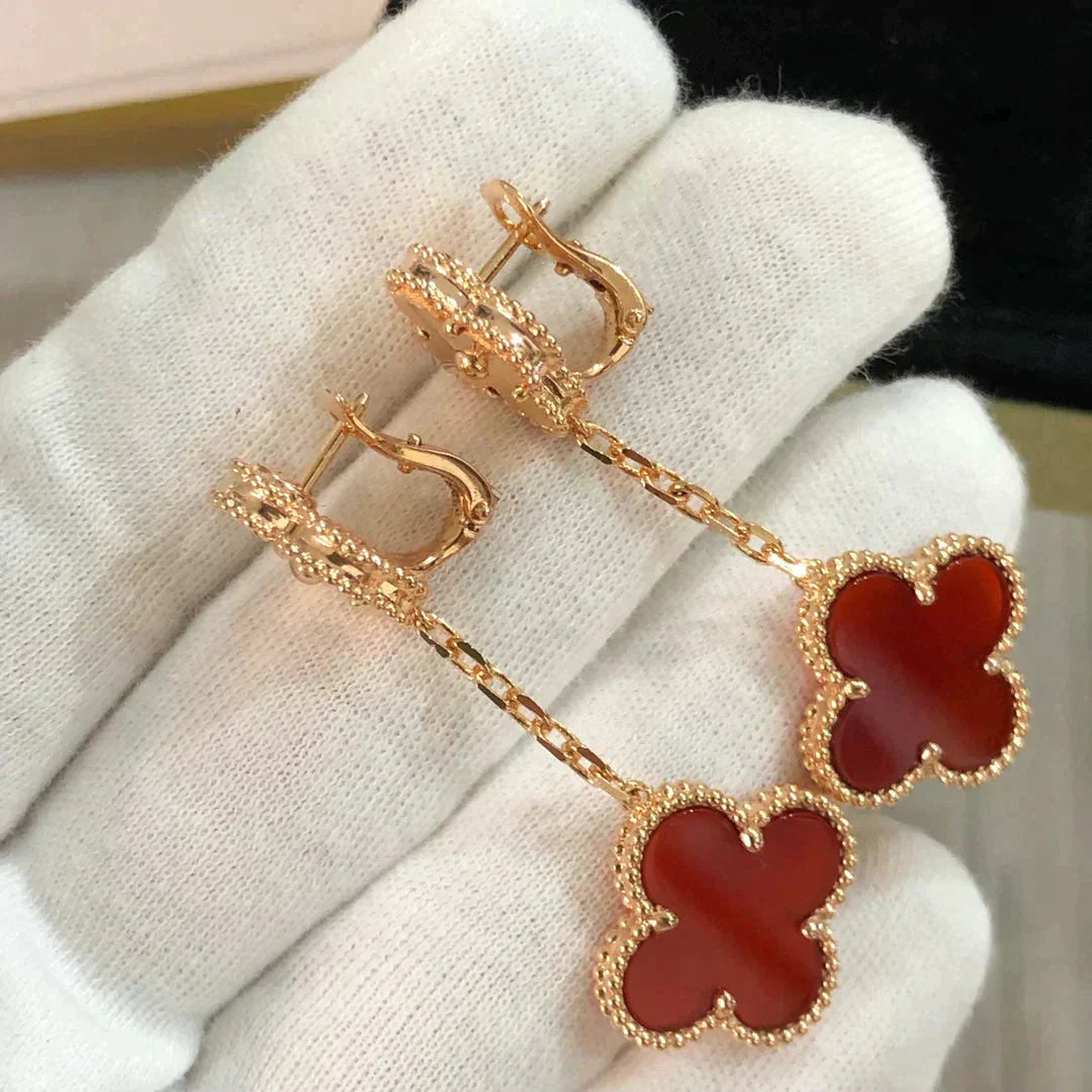 [ELAN LUXE]CLOVER 2 MOTIF  LASER CARNELIAN EARRINGS