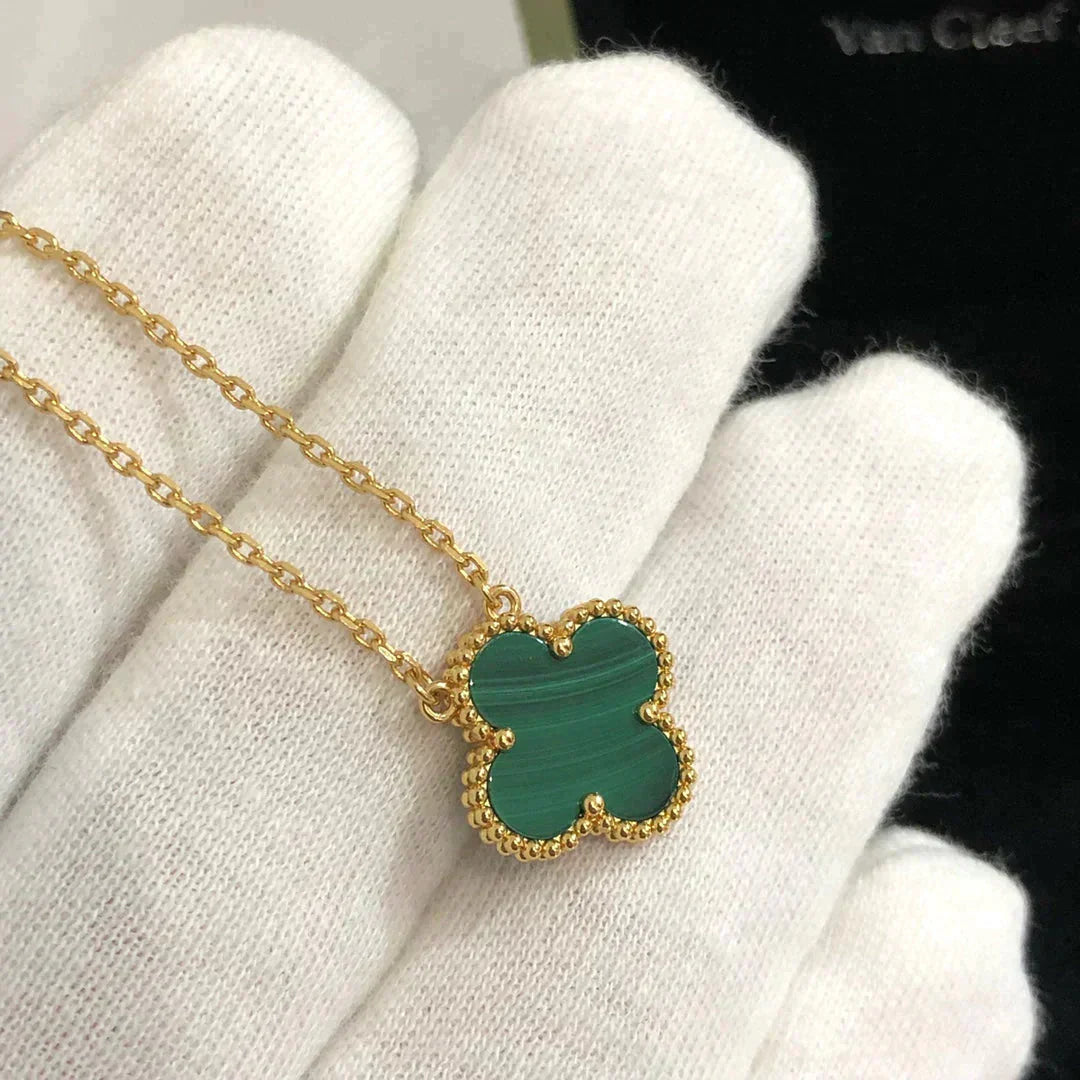 [ELAN LUXE]CLOVER 15MM MALACHITE SINGLE FLOWER  NECKLACE
