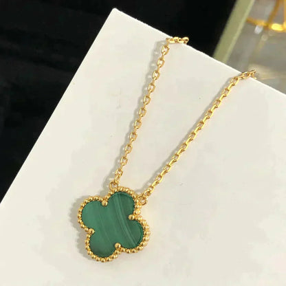 [ELAN LUXE]CLOVER 15MM MALACHITE SINGLE FLOWER  NECKLACE
