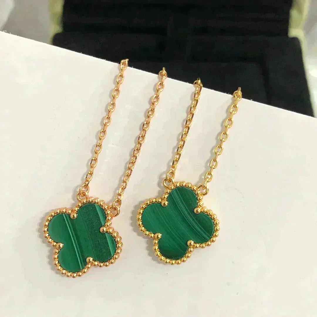 [ELAN LUXE]CLOVER 15MM MALACHITE SINGLE FLOWER  NECKLACE