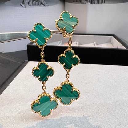 [ELAN LUXE]CLOVER MALACHITE 3 MOTIFS GOLD