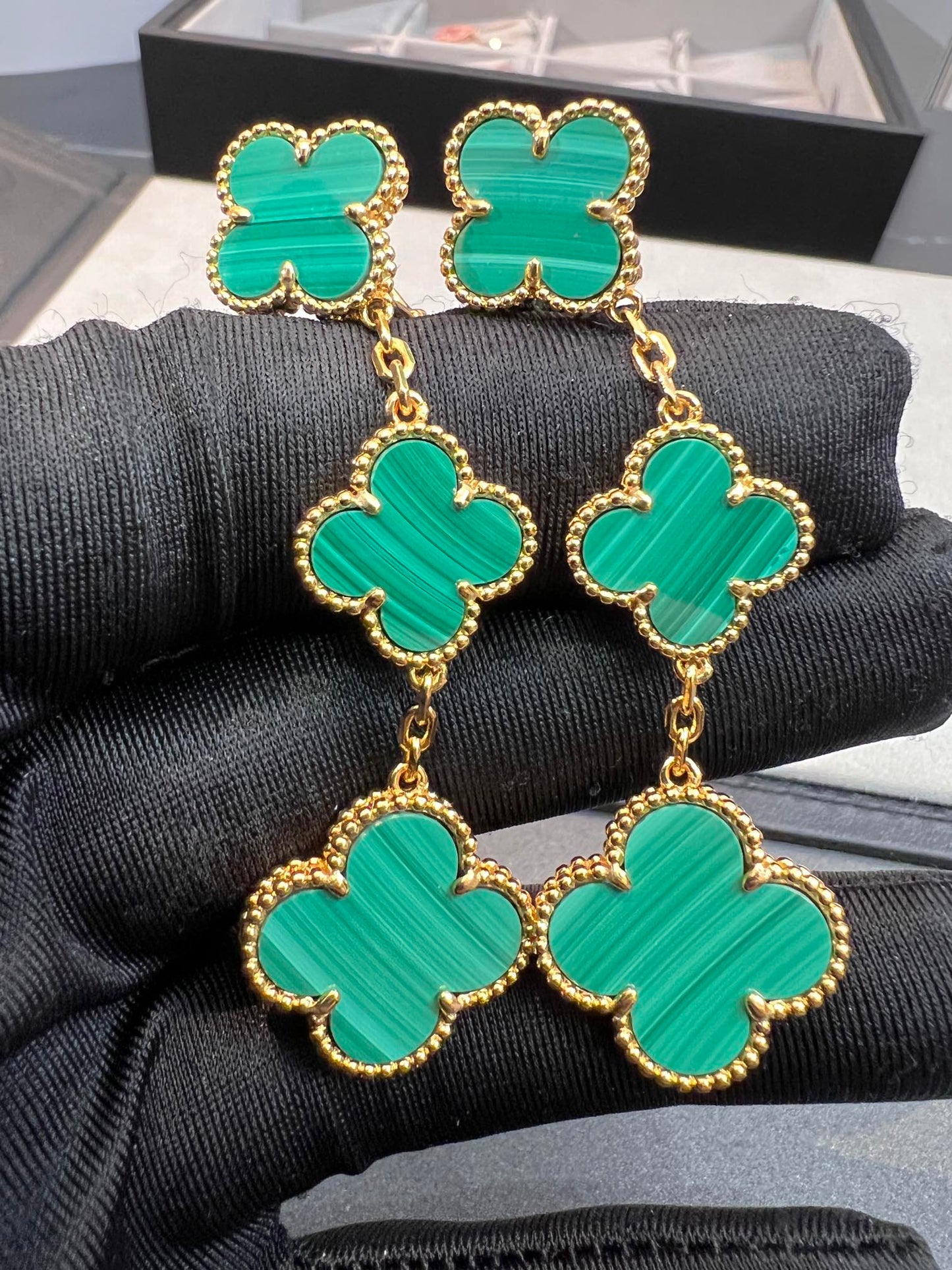 [ELAN LUXE]CLOVER MALACHITE 3 MOTIFS GOLD