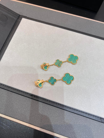 [ELAN LUXE]CLOVER MALACHITE 3 MOTIFS GOLD