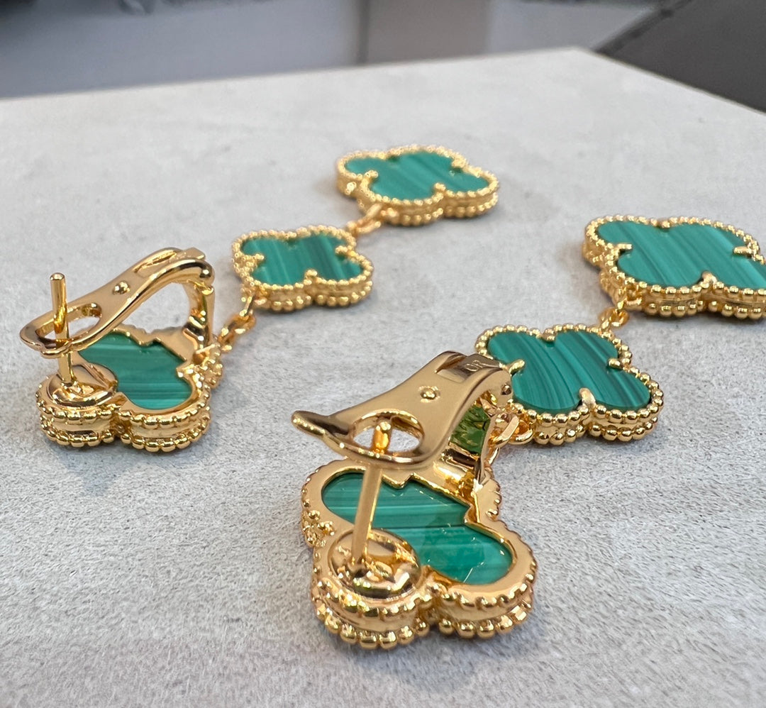 [ELAN LUXE]CLOVER MALACHITE 3 MOTIFS GOLD