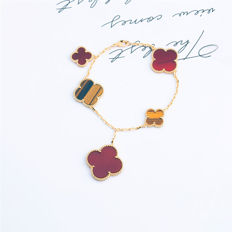 [ELAN LUXE]CLOVER BRACELET 5 MOTIFS CARNELIAN TIGER EYE