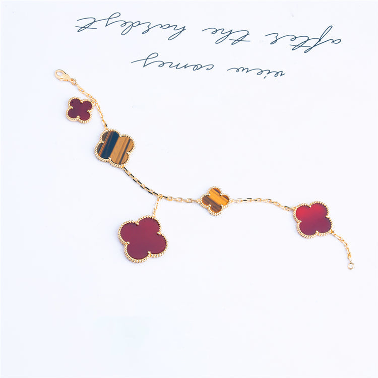 [ELAN LUXE]CLOVER BRACELET 5 MOTIFS CARNELIAN TIGER EYE