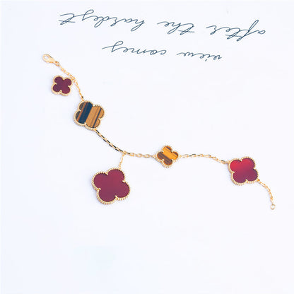 [ELAN LUXE]CLOVER BRACELET 5 MOTIFS CARNELIAN TIGER EYE