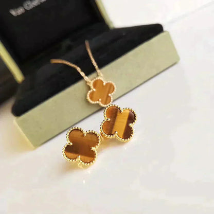 [ELAN LUXE]CLOVER MEDIUM 1 MOTIFS TIGER EYE EARRINGS